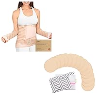 KeaBabies 3 in 1 Postpartum Belly Support Recovery Wrap & Reusable Nursing Pads for Breastfeeding, 14-Pack - Postpartum Belly Band - 4-Layers Bamboo Viscose Nursing Pads