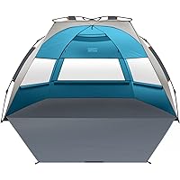 OutdoorMaster Pop Up Beach Tent for 4 Person - Easy Setup and Portable Beach Shade Sun Shelter Canopy with UPF 50+ UV Protection Removable Skylight Family Size - Ocracoke Coast