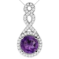 10K White Gold Natural Amethyst Eternity Pendant Round 7x7mm with 18 inch Gold Chain