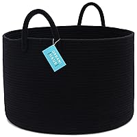 OrganiHaus Black Large Woven Basket for Storage 20x13 | Big Basket for Blankets for Living Room | Round Laundry Basket & Blanket Holder for Bedroom | Boho Blanket Basket | Pillow Basket & Toy Basket