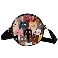 Cute Cat Pattern Circle Shoulder Bags Cell Phone Pouch Crossbody Purse Round Wallet Clutch Bag For Women With Adjustable Strap