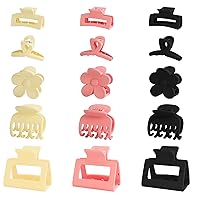 15Pcs Small Claw Clips for Thin/Medium Thick Hair,Black Beige Pink 5 Assortment Size Matte Tiny Jaw Clips for Women Girls Strong Hold Jaw Clips