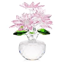YWHL Pink Crystal Flower Figurine Decor with Stand, Handmade Glass Flower Gifts for Women, Beautiful Art Collectible Statue for Home Table Centerpiece（Pink