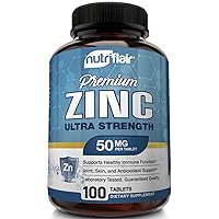 NutriFlair Zinc Gluconate 50mg, 100 Tablets - High Potency Immune System Booster Supplement Pills, Immunity Defense, Powerful Natural Antioxidant, Non-GMO, Compare with zinc picolinate, citrate, oxide