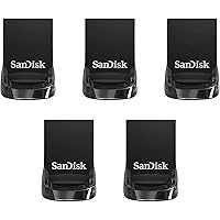 SanDisk 128GB 5-Pack Ultra Fit USB 3.2 Gen 1 Flash Drive (5x128GB) - Up to 400MB/s, Plug-and-Stay Design - SDCZ430-128G-B5CTA, Black