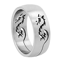 Surgical Stainless Steel 8mm Dragon Wedding Band Ring Domed Cut-Out Design, Sizes 8-14