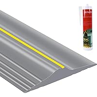 ToLanbbt 12Ft/3.7M Universal Garage Door Rubber Threshold Strip with 300ml Black Adhesive/Sealant, Weatherproof Seal Strip DIY Weather Stripping Replacement(Grey)