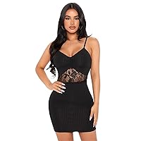 Contrast Lace Ruched Cami Dress