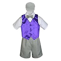 Baby Toddler Boy Formal Summer Event Suit Gray Shorts Shirt Hat Vest Set Sm-4T