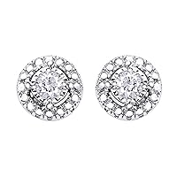 1/10 Carat Round White Natural Diamond Halo Stud Earrings 14K Gold Over Sterling Silver (0.10 Cttw)