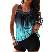 Two Piece Tankini Swimsuits for Women Tummy Control Bathing Suit with Shorts Athletic Swimwear Mid-Waist Boy Shorts