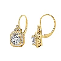 Amazon Essentials Platinum or Gold-Plated Sterling Silver Infinite Elements Zirconia Asscher-Cut Antique Drop Earrings (previously Amazon Collection)