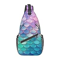 Dreamy Gradient Mermaid Scales Print Sling Backpack Travel Sling Bag Casual Chest Bag Hiking Daypack Crossbody Bag For Men Women