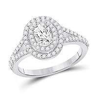 The Diamond Deal 14kt White Gold Oval Diamond Halo Bridal Wedding Engagement Ring 1 Cttw