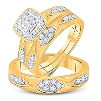 The Diamond Deal 10kt Yellow Gold His Hers Princess Diamond Square Matching Wedding Set 5/8 Cttw