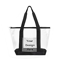 TOPTIE Custom Clear Tote Bags, Design Pool Waterproof Shoulder Handbag, Add Your Logo on bag-Black