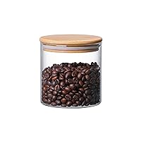 550 ML / 18 FL Oz Glass Storage Container with Wood Lid, Stackable Clear Decorative Organizer Bottle Canister Pantry Jar with Air Tight Wooden Lid for Food, Coffee, Candy, Sugar, Salt, Tea