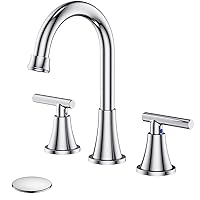 Bathroom Faucets for Sink 3 Hole, Hurran Chrome Bathroom Sink Faucet with Pop-up Drain and Supply Lines, Stainless Steel Lead-Free Widespread Faucet for Bathroom Sink Vanity RV Farmhouse Sink