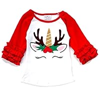 Little Girls Unicorn Christmas Holiday Party Fall Raglan Top T-Shirt Tee Blouse