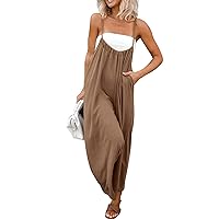 Women's Casual Overalls Adjustable Straps Baggy Jumpsuits Wide Leg Rompers with Pockets