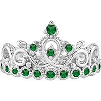 14K White Gold Emerald Crown Ring