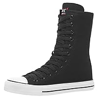 Womens Girls Fashion Mid-Calf Canvas Boots Casual High Top Lace Up Canvas Sneakers