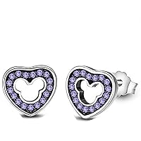 Lovely Heart Mickey Mouse 14K Black & White Gold Over 925 Sterling Sliver With Fashion Round Cut Tanzanite Cubic Zirconia Stud Earring For Teen Girls and Women's Valentine's Day Gift,Birthday Gifts