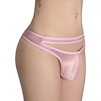 TiaoBug Men's Cut Out Low Rise Silky Briefs Shiny Glossy Stretchy See Through Panties Thongs Underwear