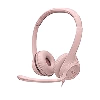 Logitech H390 Wired Headset for PC/Laptop, Stereo Headphones with Noise Cancelling Microphone, USB-A, in-Line Controls for Video Meetings, Music, Gaming and Beyond - Rose