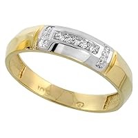 Genuine 10k Yellow Gold Diamond Trio Wedding Sets for Him and Her Knife Edge 3-piece 4.5mm & 4mm wide 0.10 cttw Brilliant Cut sizes 5-14