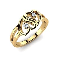 0.2 Cts Round Sim Diamond Double Heart Promise Engagement Ring 14K Yellow Gold Fn