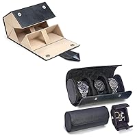 BOSHKU 5-Slot Sunglasses Organizer (Slate Grey) + Leather Watch Roll Travel Case (Pack of 3)