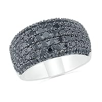 DGOLD Sterling Silver Black Round Diamond Anniversary Ring (2.00 Cttw)