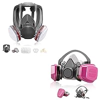 Full Face Gas Masks Survival Nuclear and Chemical + Half Face Respirator Mask with 60925 Filters for Chemical, Painting, Organic Vapor, Welding, Polishing, Woodworking and Other Work Protection