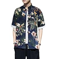 Men's Street Trend Clothing Linen T-Shirt Japan Print Casual Shirt Kung Fu Tang Suit Retro Cardigan