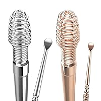 Spring Ear Wax Cleaner Tool Set Ear Cleaner Ear Cleaner Tool Ear Wax Removal Spoon Double Ended with Stainless 360° Spiral Ear Massage Cleaning Tool Ear Cleaner Cleaning Brush and Storage Box 2PCS