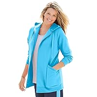 Woman Within Plus Size Zip Front Hoodie Jacket Long Oversized Fleece Jacket