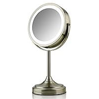 Ovente Lighted Vanity Mirror, Table Top, 360 Degree Rechargeable Double Sided Spinning 7'' Circle LED, 1X 7X Magnification, Ideal for Makeup & Grooming, USB Plug Operated, Nickel Brushed MCTR70BR1X7X