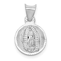 14k White Gold Our Lady of Guadalupe Semi-solid Round Pendant Fine Jewelry Gift For Her For Women