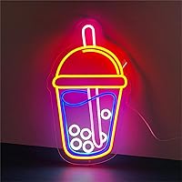 Neon Sign Milk Tea Fruit Juice Drinks Logo LED Neon Night Light for Bedroom Cafe Drink Shop Store Sign Neon Lamp Birthday Gift,A