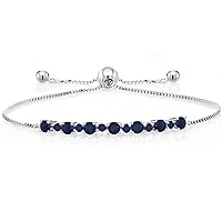 Gem Stone King 925 Sterling Silver Round Blue Sapphire Tennis Bracelet For Women | 1.09 Cttw | Gemstone Birthstone | Fully Adjustable Up to 9 Inch