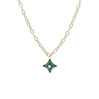 Teitze Fashion Jewelry Dainty Necklace 18K Gold Plated Pendant Necklace For Women girls gift (cushion green), Gold Plated, No Gemstone