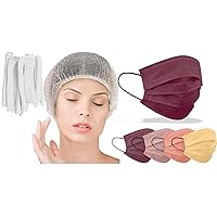 100pc 21inches Hair Net Disposable Bouffant Caps & 20pc 3-Ply Comfort Disposable Face Masks for Adult Women Men