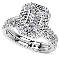 Moissanite Star Sterling Silver Genuine Moissanite Engagement Ring, Ethically, Authentically & Organically Sourced 3 CT Emerald Cut, Moissanite Wedding Ring Sets, Anniversary Rings