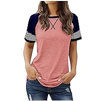 Womens Summer T-Shirt Casual Short Sleeve Raglan Crew Neck Color Block Tees Shirts Loose fit Basic Tops Tunic Blouse
