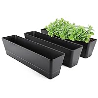 Window Boxes Planters, 3PCS 16x3.8 Inch Black Rectangle Planters Box with Drainage Holes and Trays, Herb Succulents Flowers Plastic Pot for Windowsill, Garden, Balcony, Indoor, Outdoor Decor