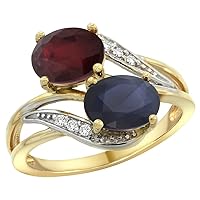 10K Yellow Gold Diamond Enhanced Ruby & Natural Blue Sapphire 2-stone Ring Oval 8x6mm, sizes 5 - 10