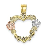 10 Kt Tri Color Gold Heart with Pink White Flowerstri-color Charm