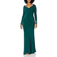 Betsy & Adam Women's One Size Long Sleeve Cowl Neck Gown