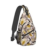 Yellow Gray Flower Print Crossbody Backpack Shoulder Bag Cross Chest Bag For Travel, Hiking Gym Tactical Use